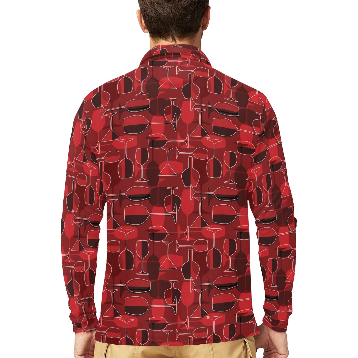 Wine Glass Print Design LKS301 Long Sleeve Polo Shirt For Men's