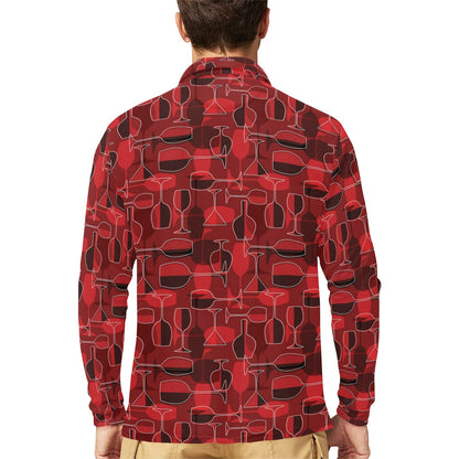 Wine Glass Print Design LKS301 Long Sleeve Polo Shirt For Men's