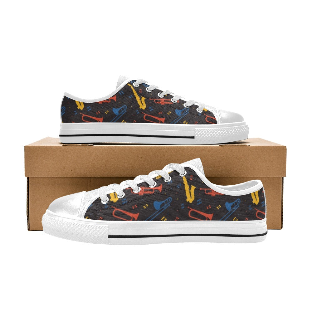 Saxophone Print Design LKS407 Women's White Low Top Shoes
