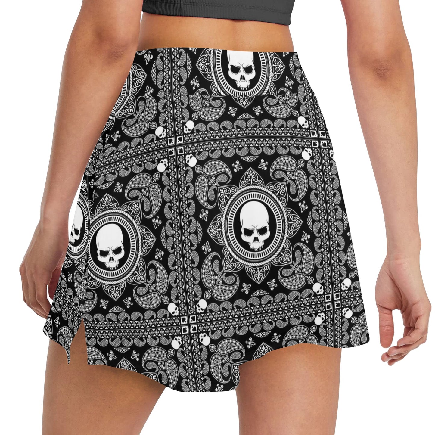 Bandana Skull Print Design LKS303 17" Golf & Pickleball Skort with Pockets