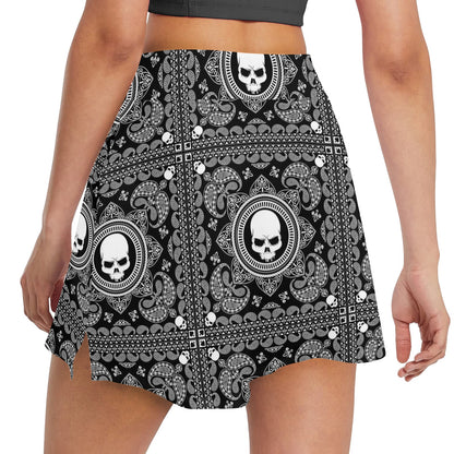 Bandana Skull Print Design LKS303 17" Golf & Pickleball Skort with Pockets