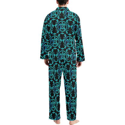 turquoise Tribal Sea Turtle Hawaiian Men's Long Pajama Set