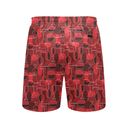Wine Glass Print Design LKS301 Men's Swim Trunks Beach Shorts