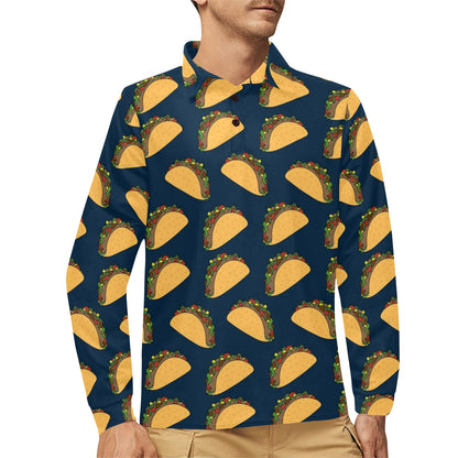 Taco Pattern Print Design TC04 Long Sleeve Polo Shirt For Men's