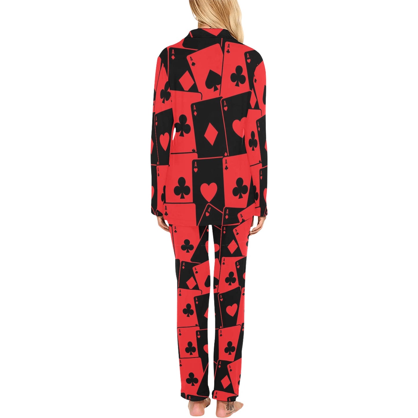 Poker Cards Pattern Print Design A01 Women's Long Pajama Set