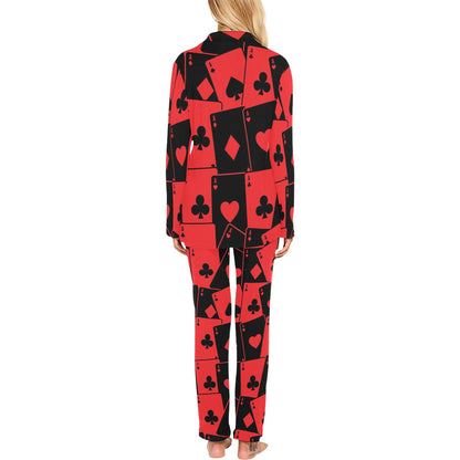 Poker Cards Pattern Print Design A01 Women's Long Pajama Set