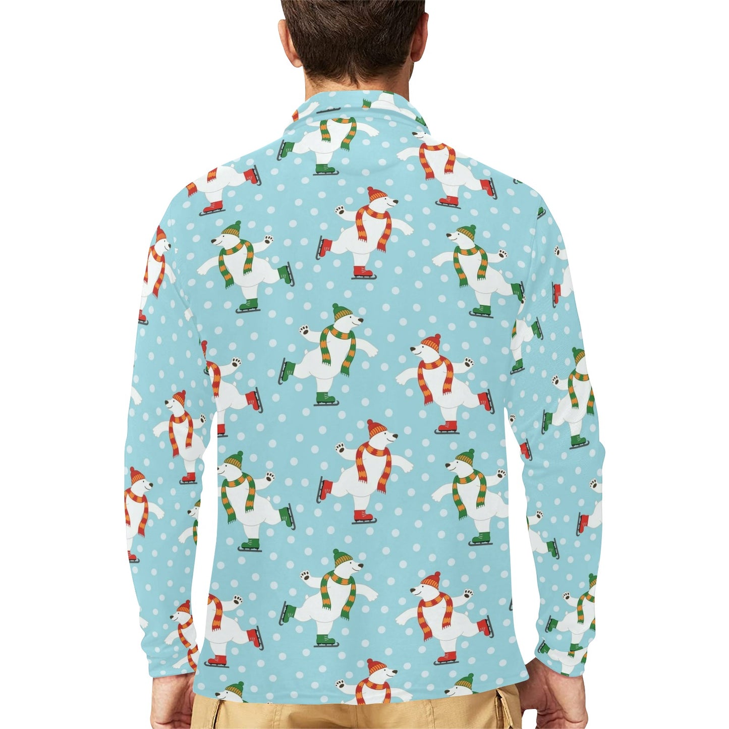 Polar Bear Pattern Print Design PB07 Long Sleeve Polo Shirt For Men's