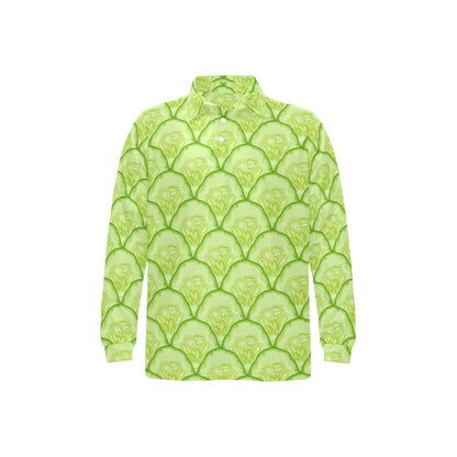 Cucumber Pattern Print Design CC04 Long Sleeve Polo Shirt For Men's