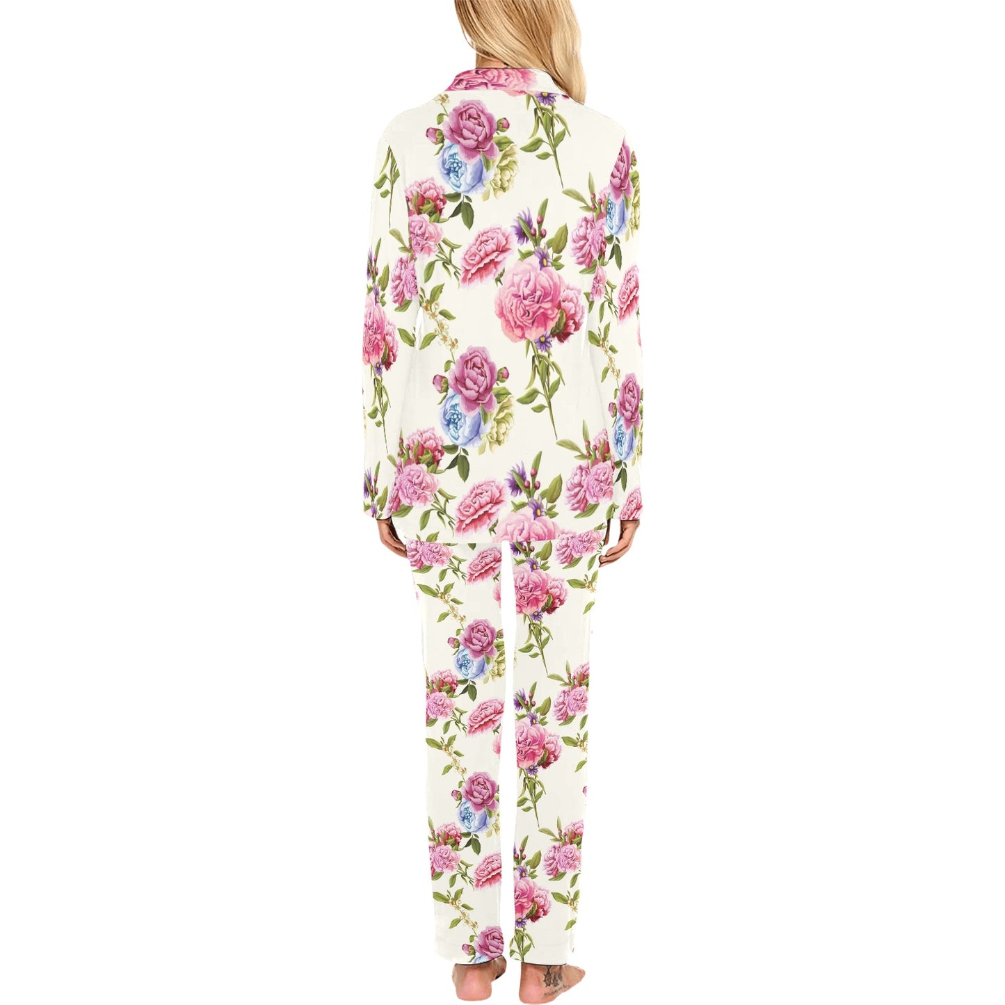 Carnations Pattern Print Design CN02 Women's Long Pajama Set