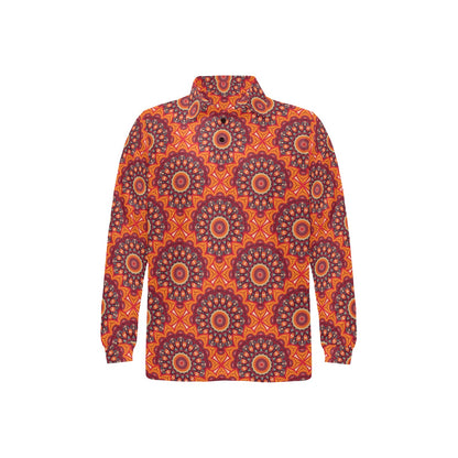 Bohemian Pattern Print Design 04 Long Sleeve Polo Shirt For Men's
