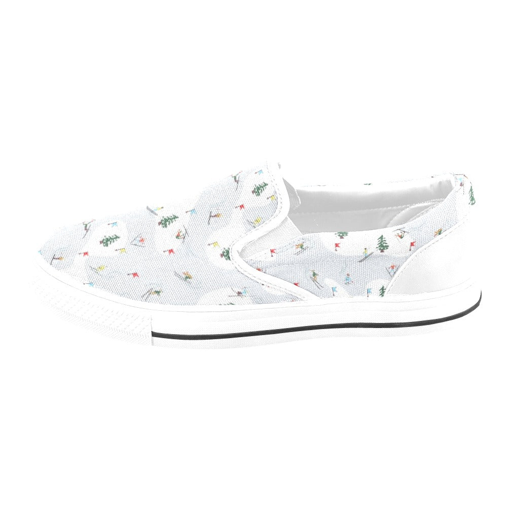 Ski Print Design LKS305 White Slip Ons Canvas Women's Shoes