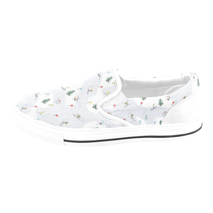Ski Print Design LKS305 White Slip Ons Canvas Women's Shoes