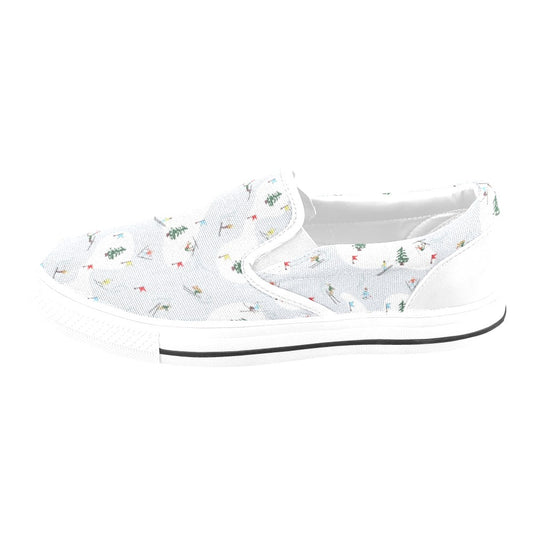 Ski Print Design LKS305 White Slip Ons Canvas Women's Shoes