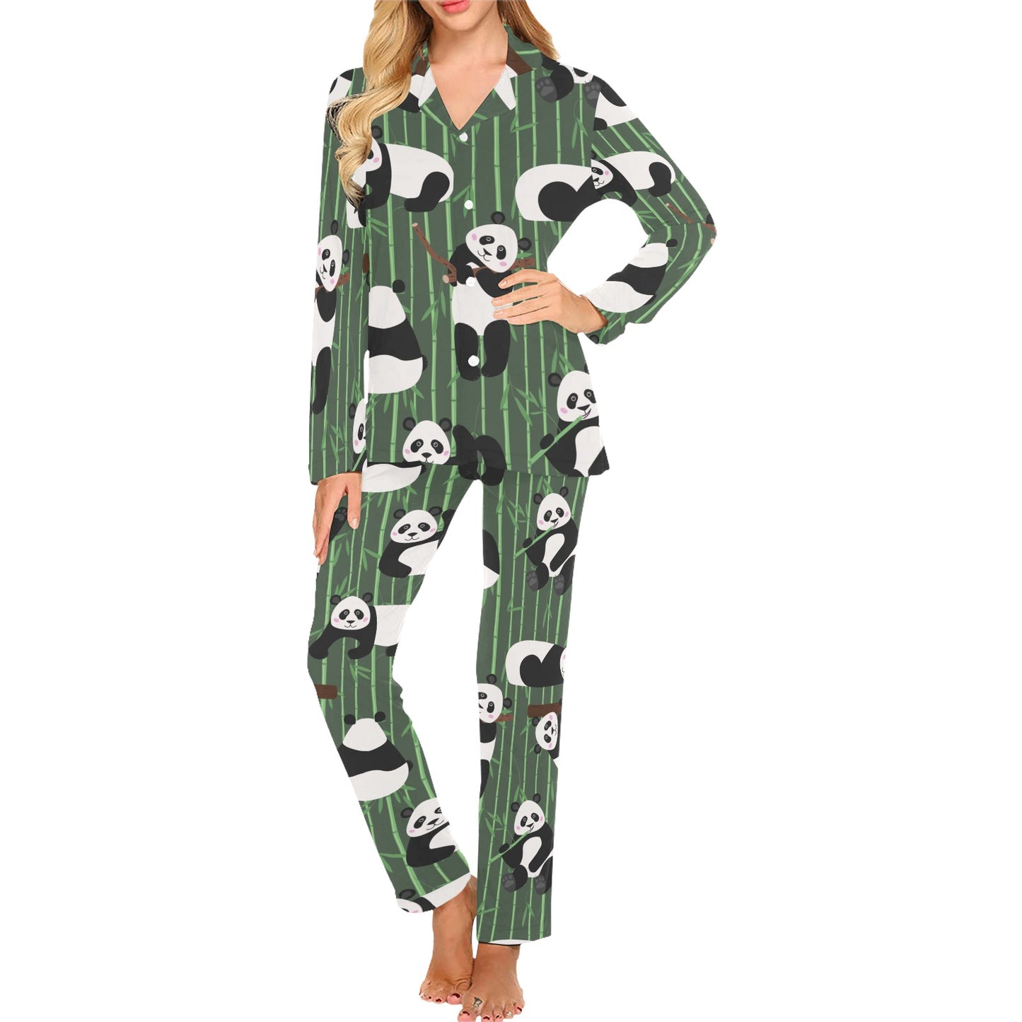Panda Pattern Print Design A04 Women's Long Pajama Set