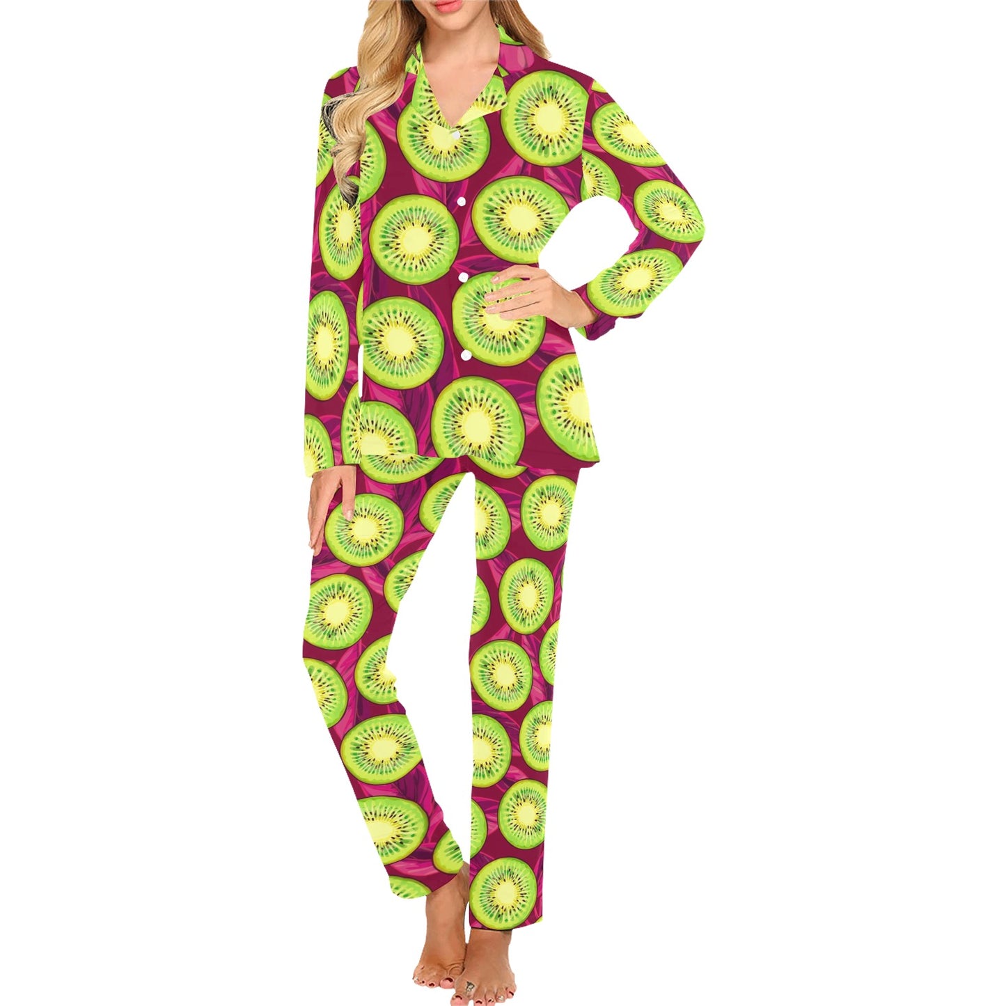 Kiwi Pattern Print Design KW05 Women's Long Pajama Set
