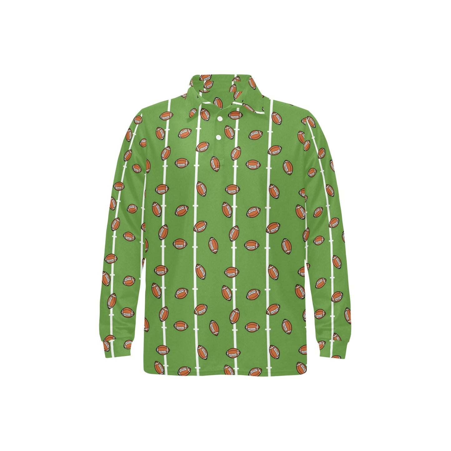 American Football on Field Themed Print Long Sleeve Polo Shirt For Men's