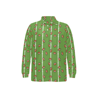 American Football on Field Themed Print Long Sleeve Polo Shirt For Men's