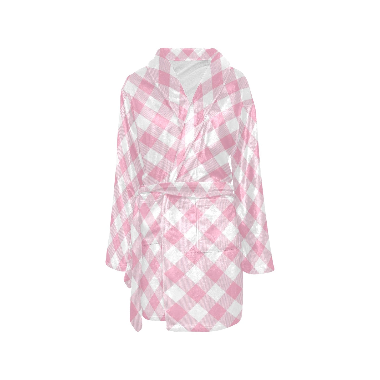 Gingham Pink Pattern Print Design 02 Women's Fleece Robe