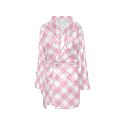 Gingham Pink Pattern Print Design 02 Women's Fleece Robe