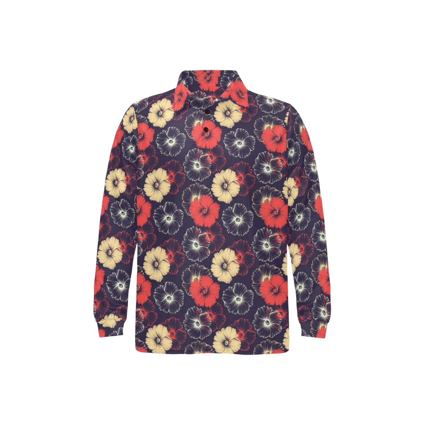 Tropical Flower Print Design LKS302 Long Sleeve Polo Shirt For Men's