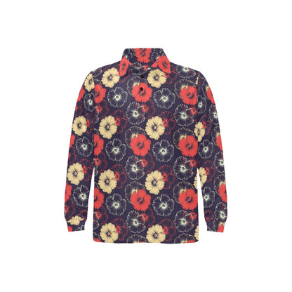 Tropical Flower Print Design LKS302 Long Sleeve Polo Shirt For Men's