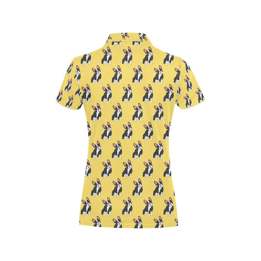 Boston Terrier Pattern Print Design 06 Women's Polo Shirt