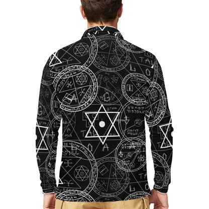 Pentagram Pattern Print Design A01 Long Sleeve Polo Shirt For Men's