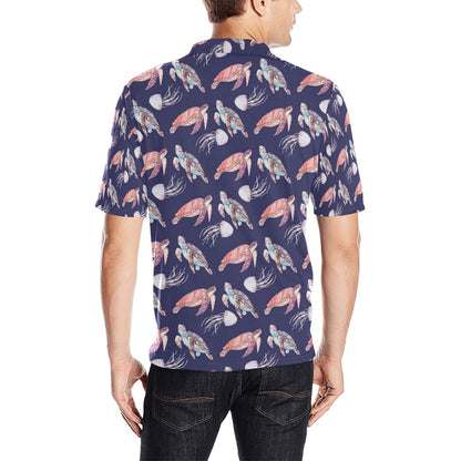 Sea Turtle With Jelly Fish Print Design LKS301 Men Polo Shirt