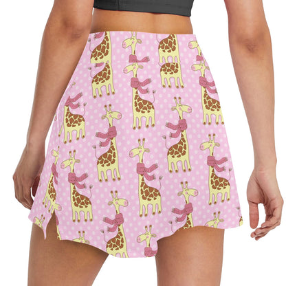 Giraffe Cute Pink Polka Dot Print 17" Golf & Pickleball Skort with Pockets