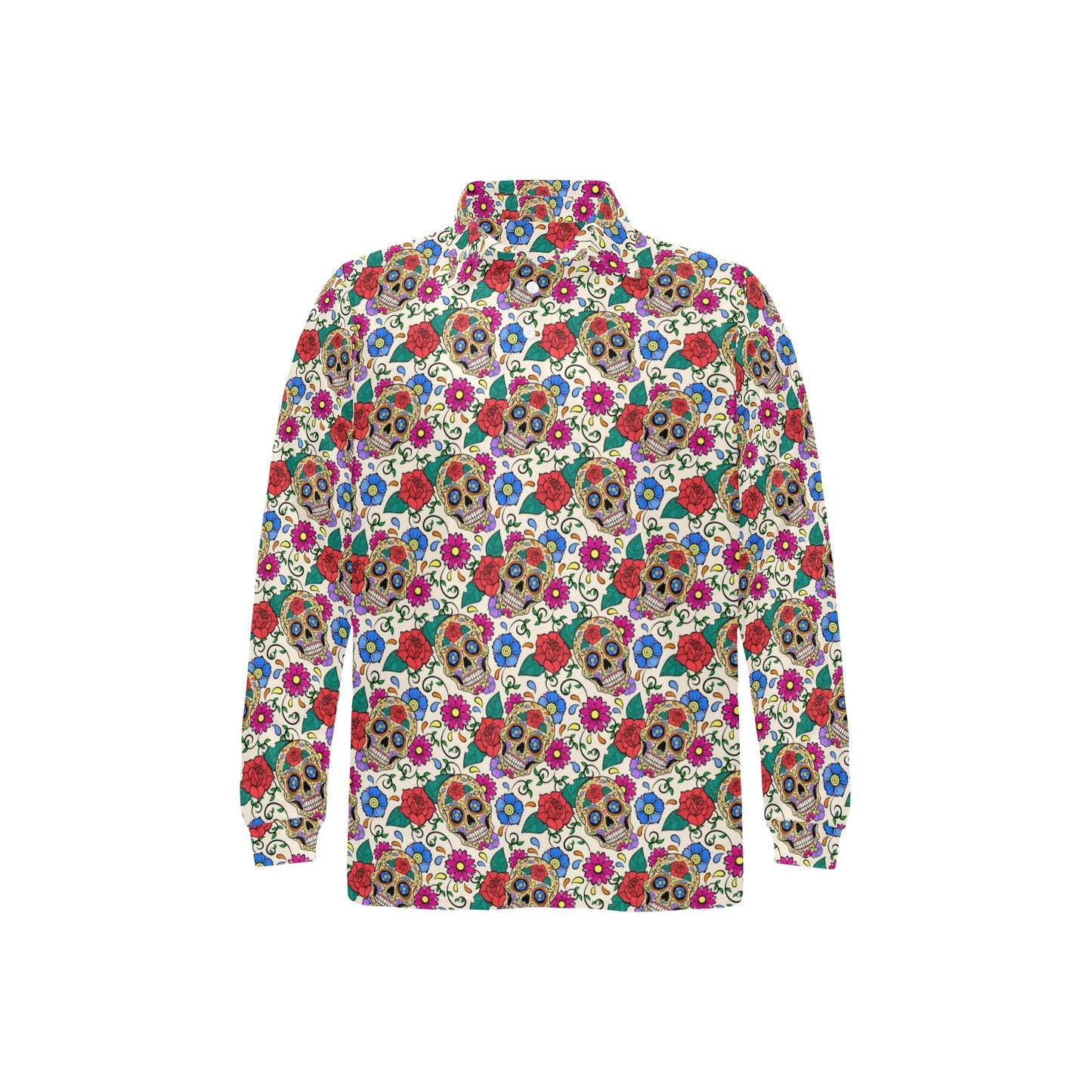 Sugar Skull Colorful Themed Print Long Sleeve Polo Shirt For Men's