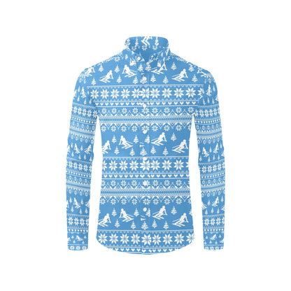 Ski Knit Pattern Print Design LKS302 Men's Long Sleeve Dress Shirt