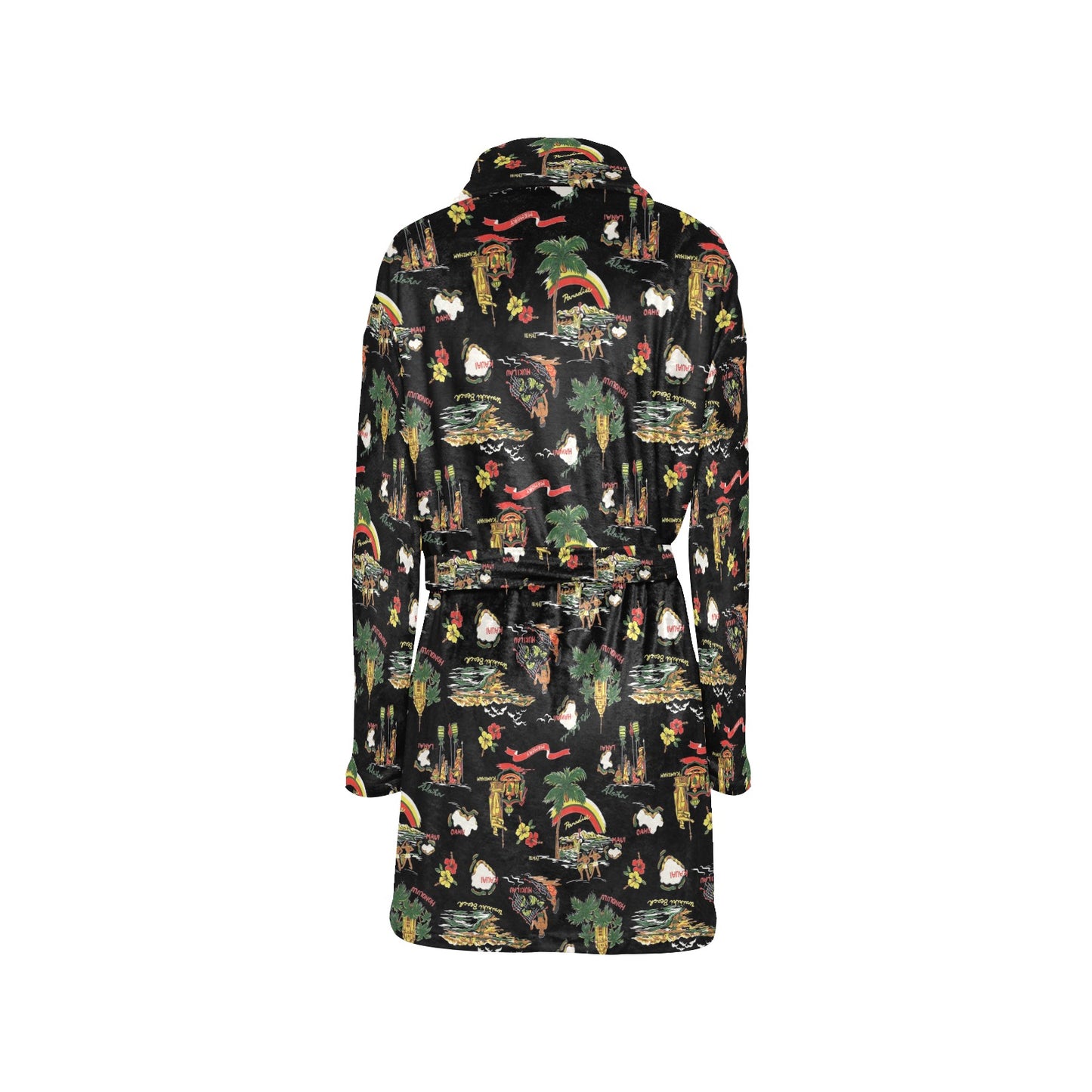 Hawaiian Island Themed Print Women's Fleece Robe