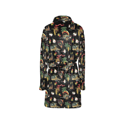 Hawaiian Island Themed Print Women's Fleece Robe