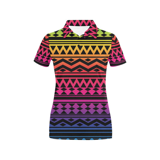 Rainbow Tribal Pattern Print Design A02 Women's Polo Shirt