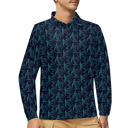 Vikings Print Design LKS302 Long Sleeve Polo Shirt For Men's