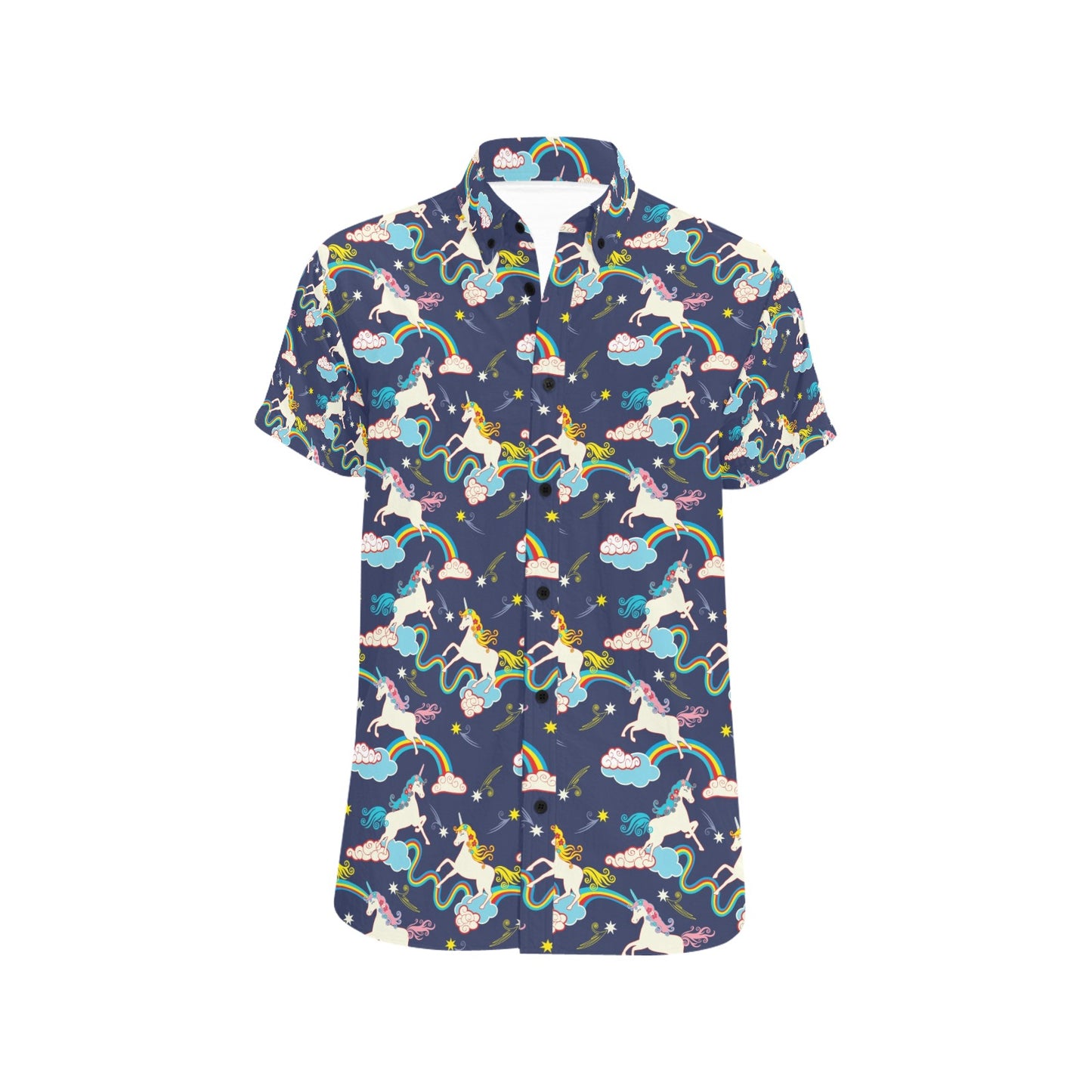 Unicorn Print Design LKS304 Men Short Sleeve Button Up Shirt