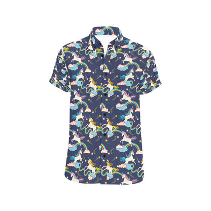 Unicorn Print Design LKS304 Men Short Sleeve Button Up Shirt