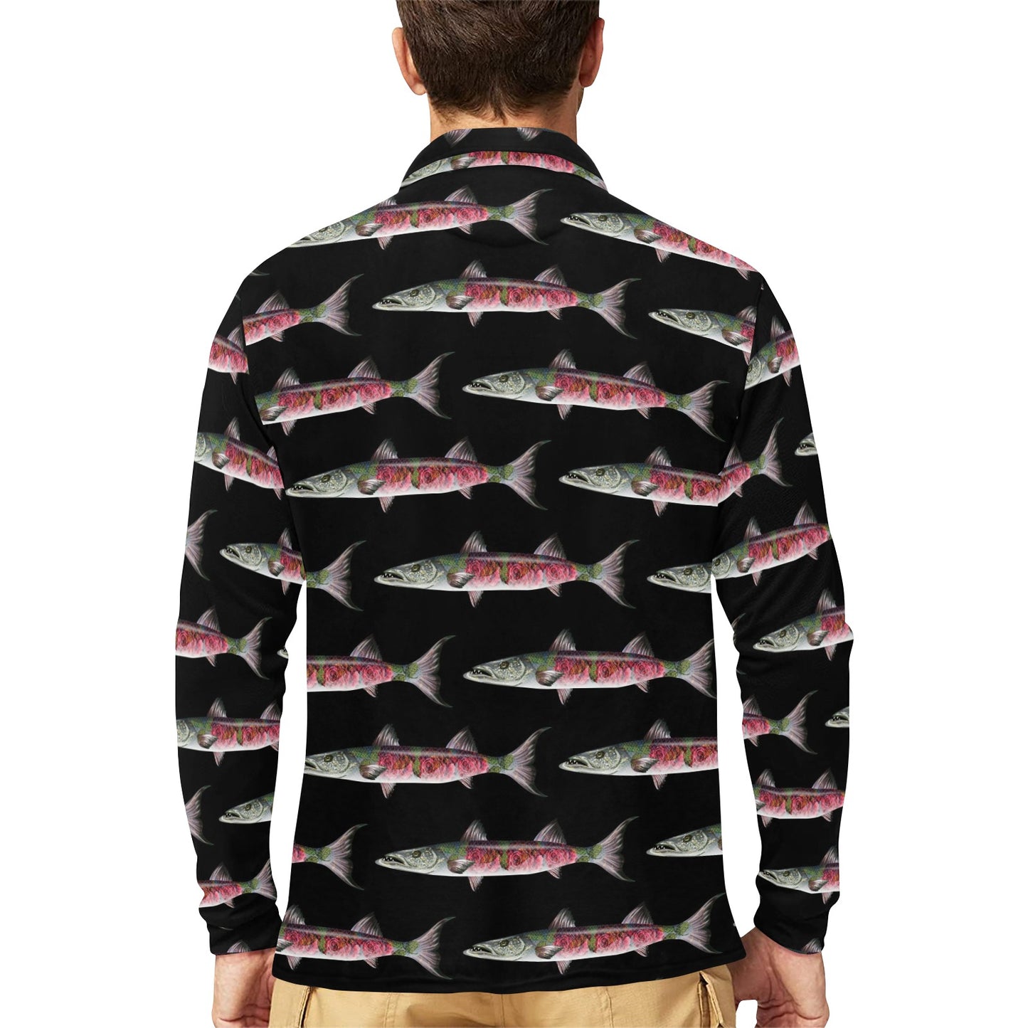 Barracuda Pattern Print Design 02 Long Sleeve Polo Shirt For Men's
