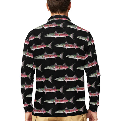 Barracuda Pattern Print Design 02 Long Sleeve Polo Shirt For Men's