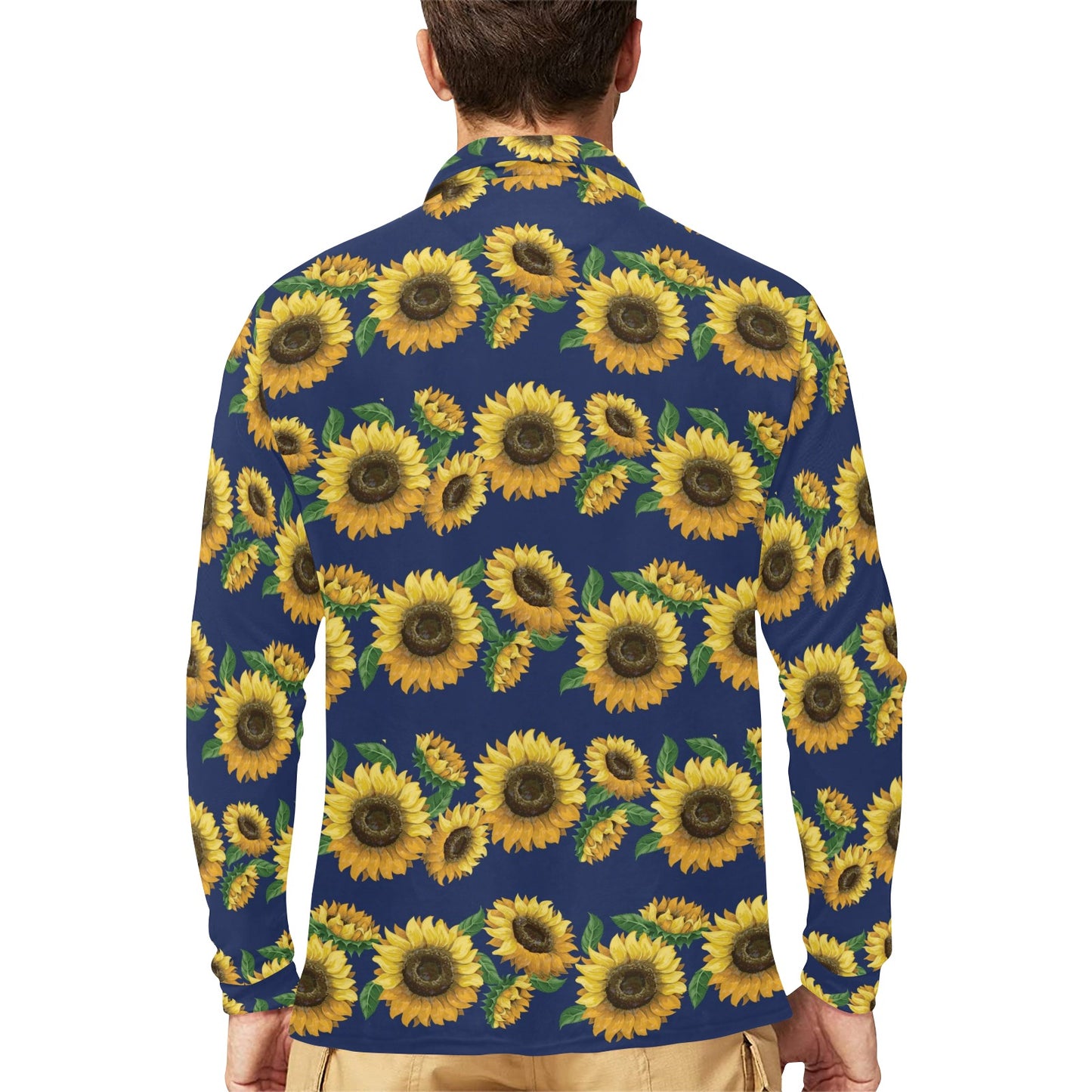 Sunflower Print Design LKS307 Long Sleeve Polo Shirt For Men's