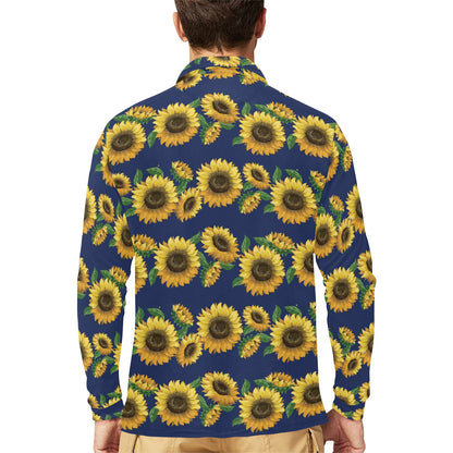 Sunflower Print Design LKS307 Long Sleeve Polo Shirt For Men's