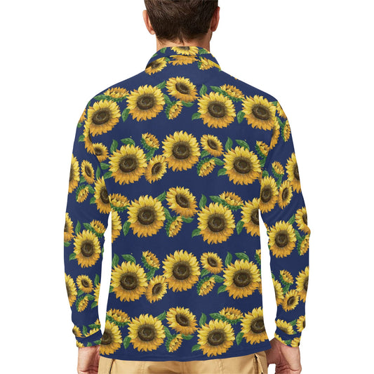 Sunflower Print Design LKS307 Long Sleeve Polo Shirt For Men's