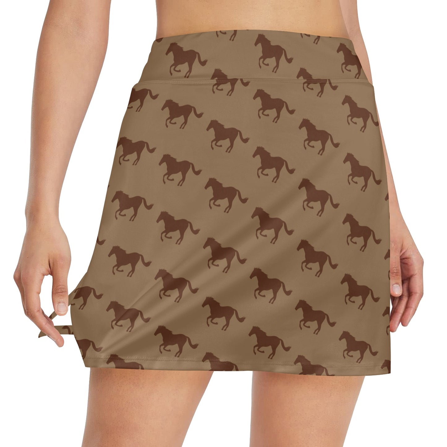 Horse Brown Print Design LKS307 17" Golf & Pickleball Skort with Pockets