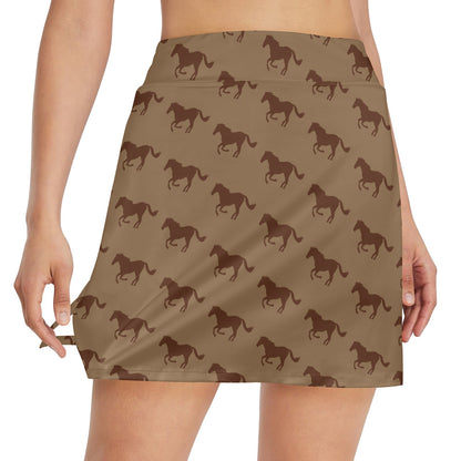 Horse Brown Print Design LKS307 17" Golf & Pickleball Skort with Pockets