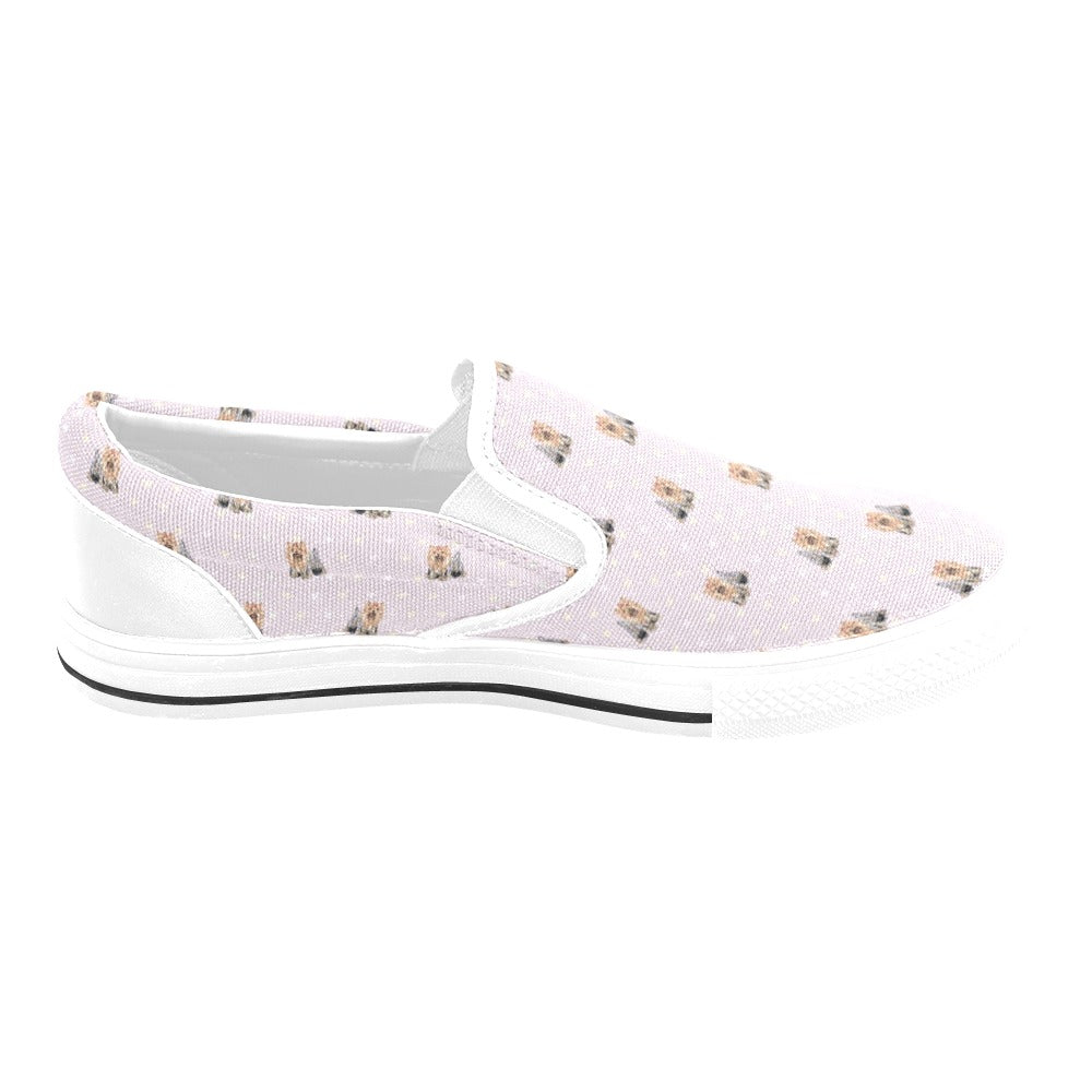 Yorkshire Terriers Print Design LKS302 White Slip Ons Canvas Women's Shoes