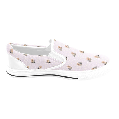 Yorkshire Terriers Print Design LKS302 White Slip Ons Canvas Women's Shoes