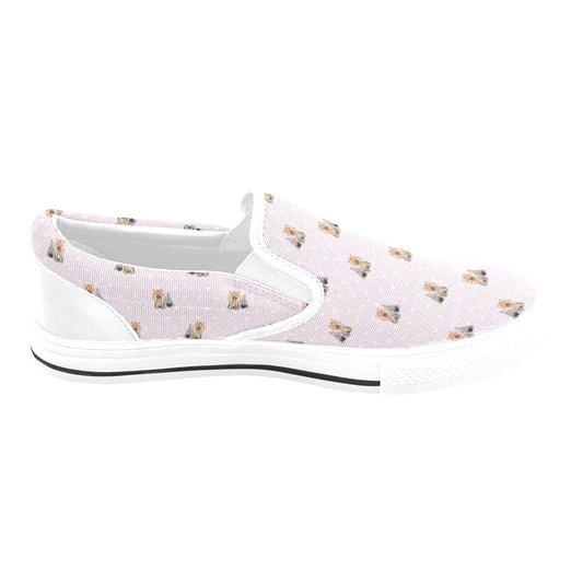 Yorkshire Terriers Print Design LKS302 White Slip Ons Canvas Women's Shoes