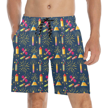 Firework Sparkling Rockets Print Design LKS306 Men's Swim Trunks Beach Shorts