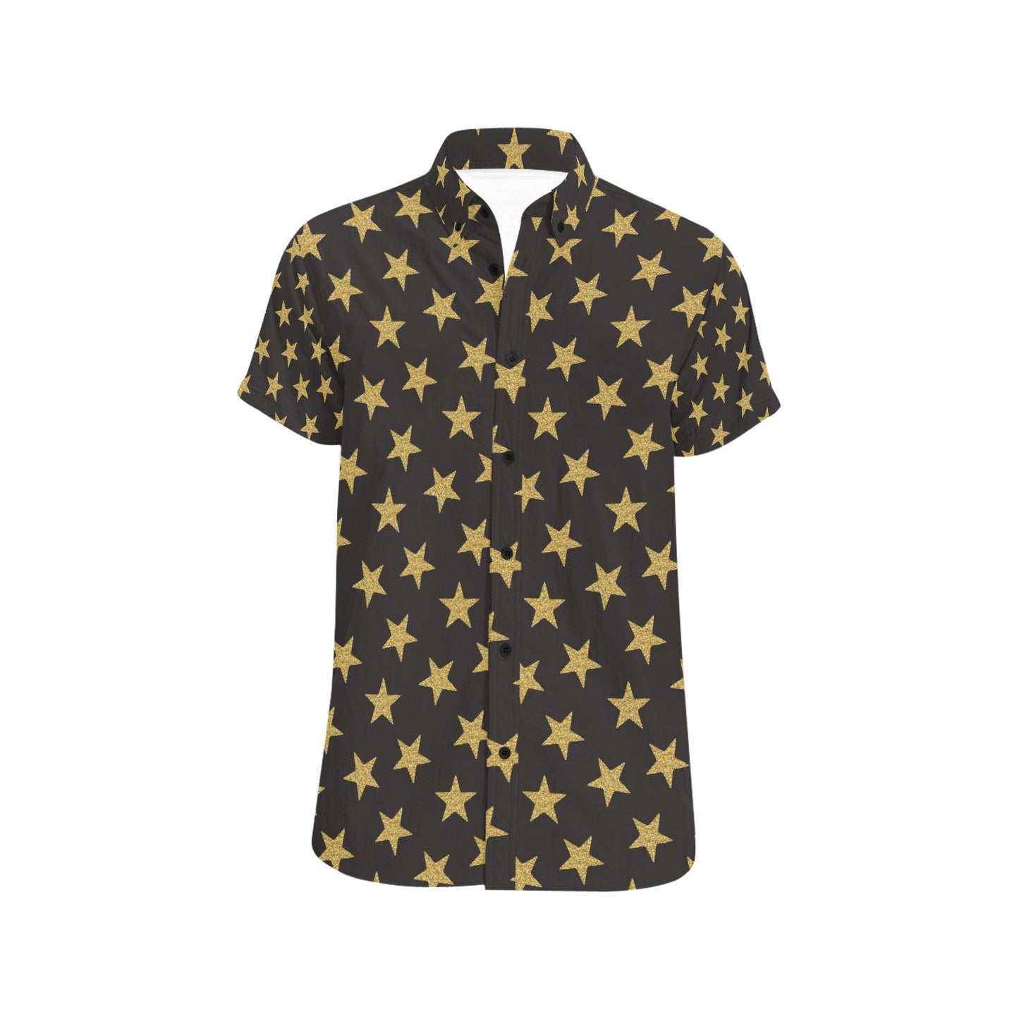 Star Gold Print Design LKS302 Men Short Sleeve Button Up Shirt