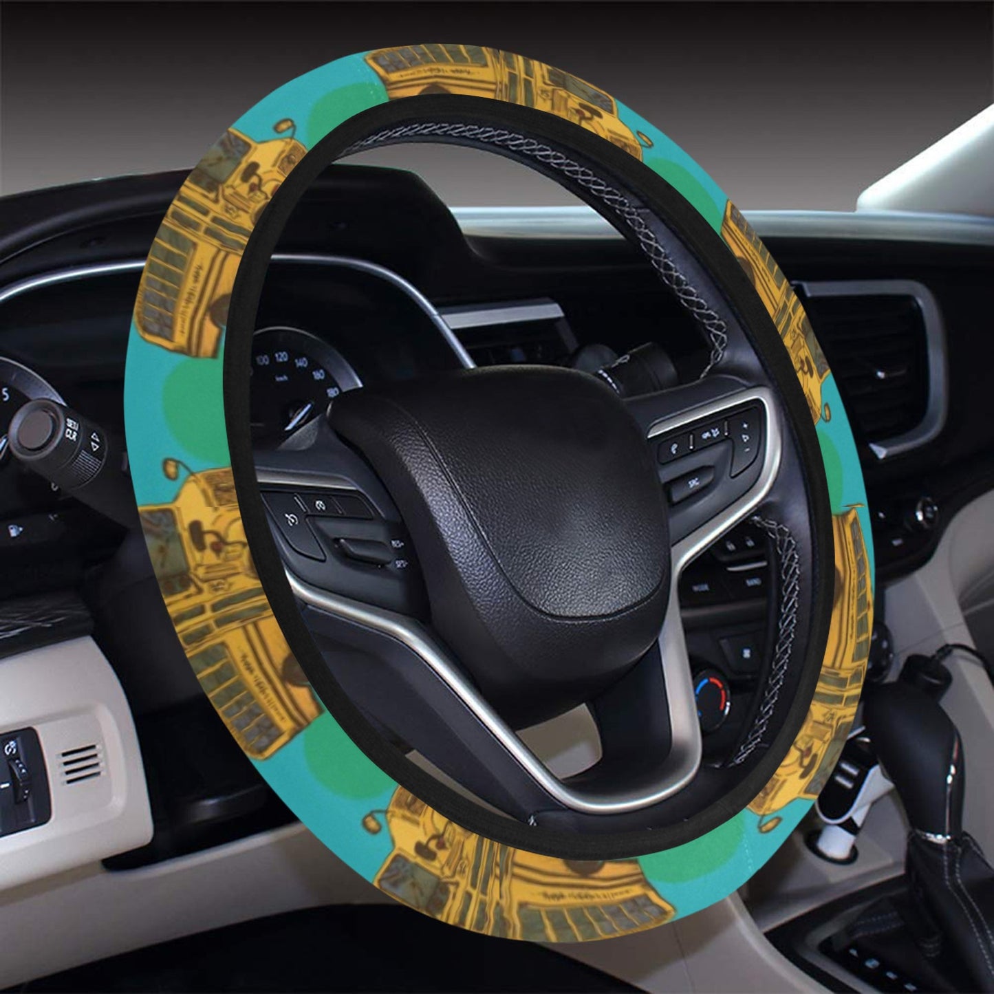 School Bus Print Design LKS308 Steering Wheel Cover with Elastic Edge